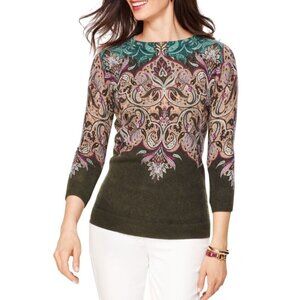 Talbots Cashmere Audry Sweater Paisley 3/4 Sleeve Size Mp